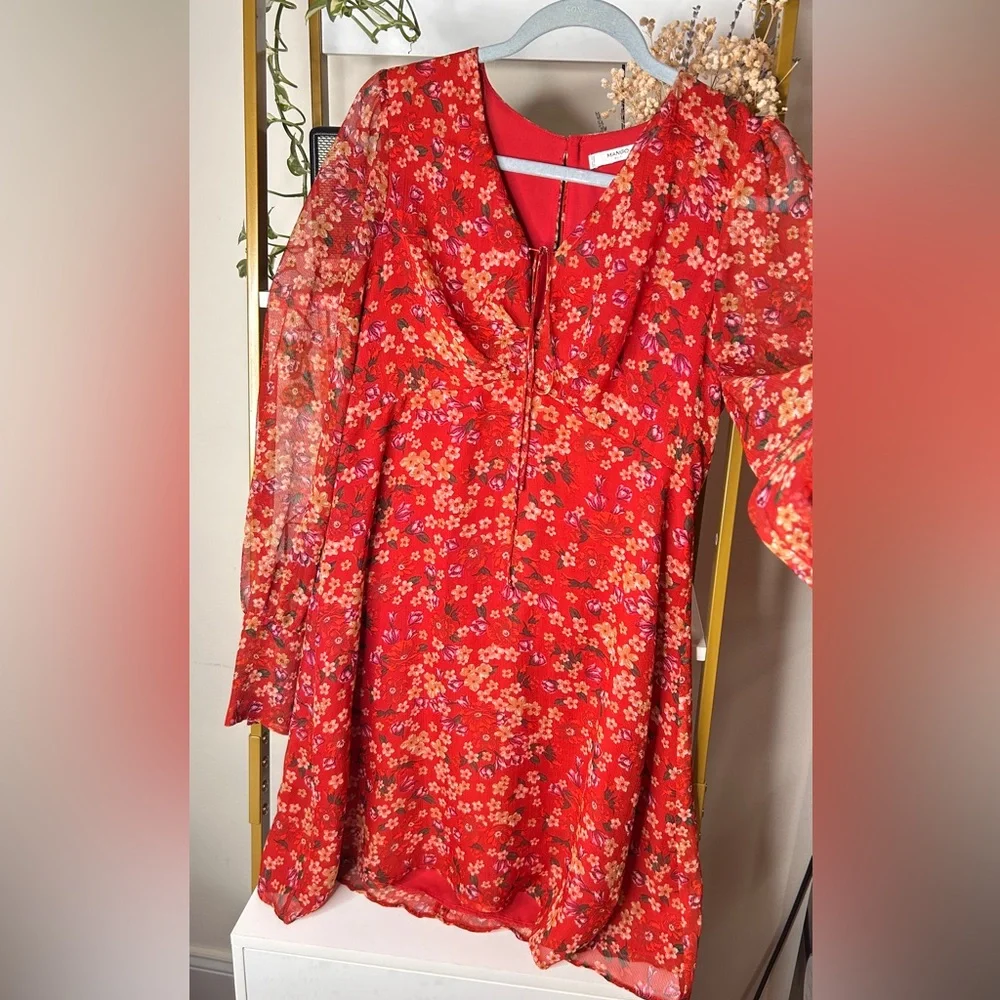Mango summer red flowers dress - Picture 4 of 7